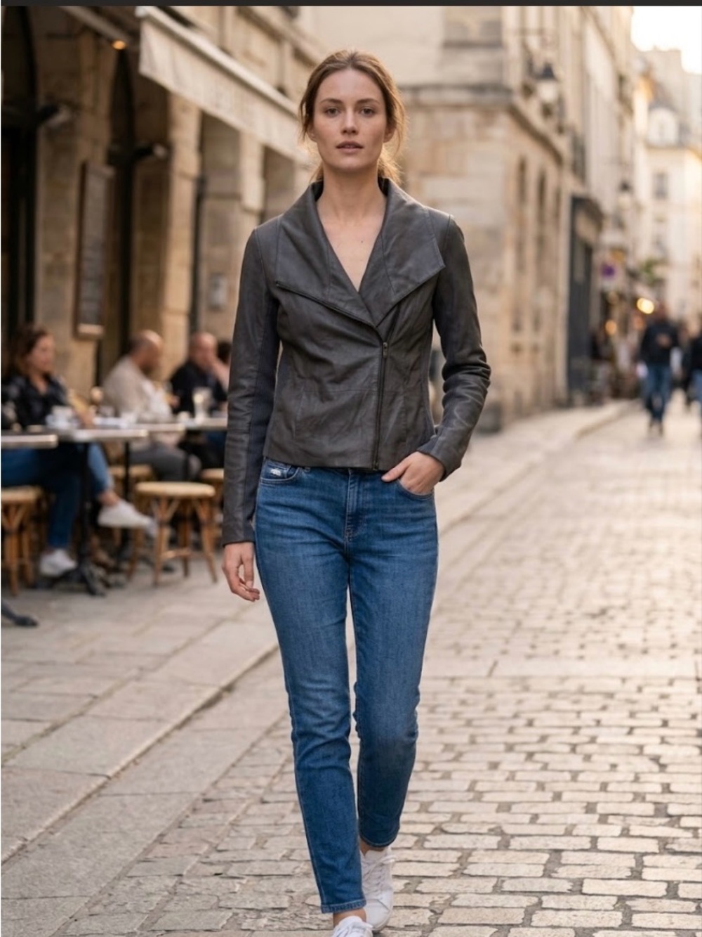 Vince Gray Leather Asymmetrical Zip Jacket